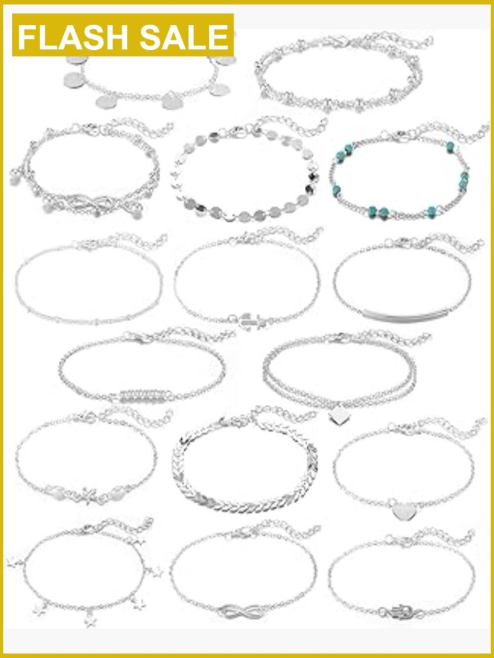 16Pcs Ankle Bracelets Set - Gold Silver Two Style Chain Beach Anklet Jewelry